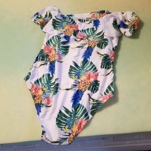 Ruffle top bathing suit pineapple print